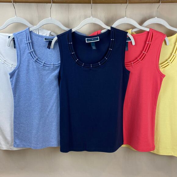 Karen Scott Sz Small Sleeveless Shirt Bundle - 5 Embellished Neck Line Tank Tops - Picture 1 of 9